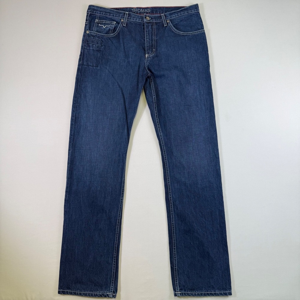 Kimes Ranch Thomas Jeans Mens Fits 36x34 Blue Straight Leg Western USA Made EUC